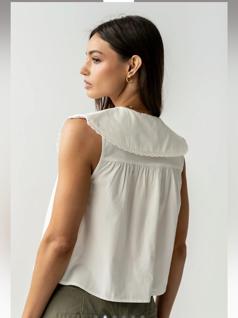 bohme White Sleeveless Button-Front Top with Scalloped Peter Pan Collar NWOT - Picture 6 of 6
